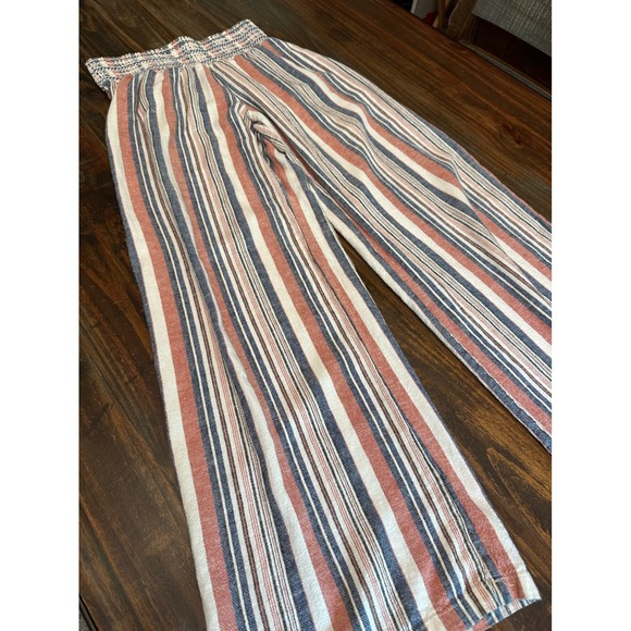 Rewash NY LA Linen Pants Striped‎ Wide Leg Smocked Waist Comfy Blue Red White - Picture 3 of 16